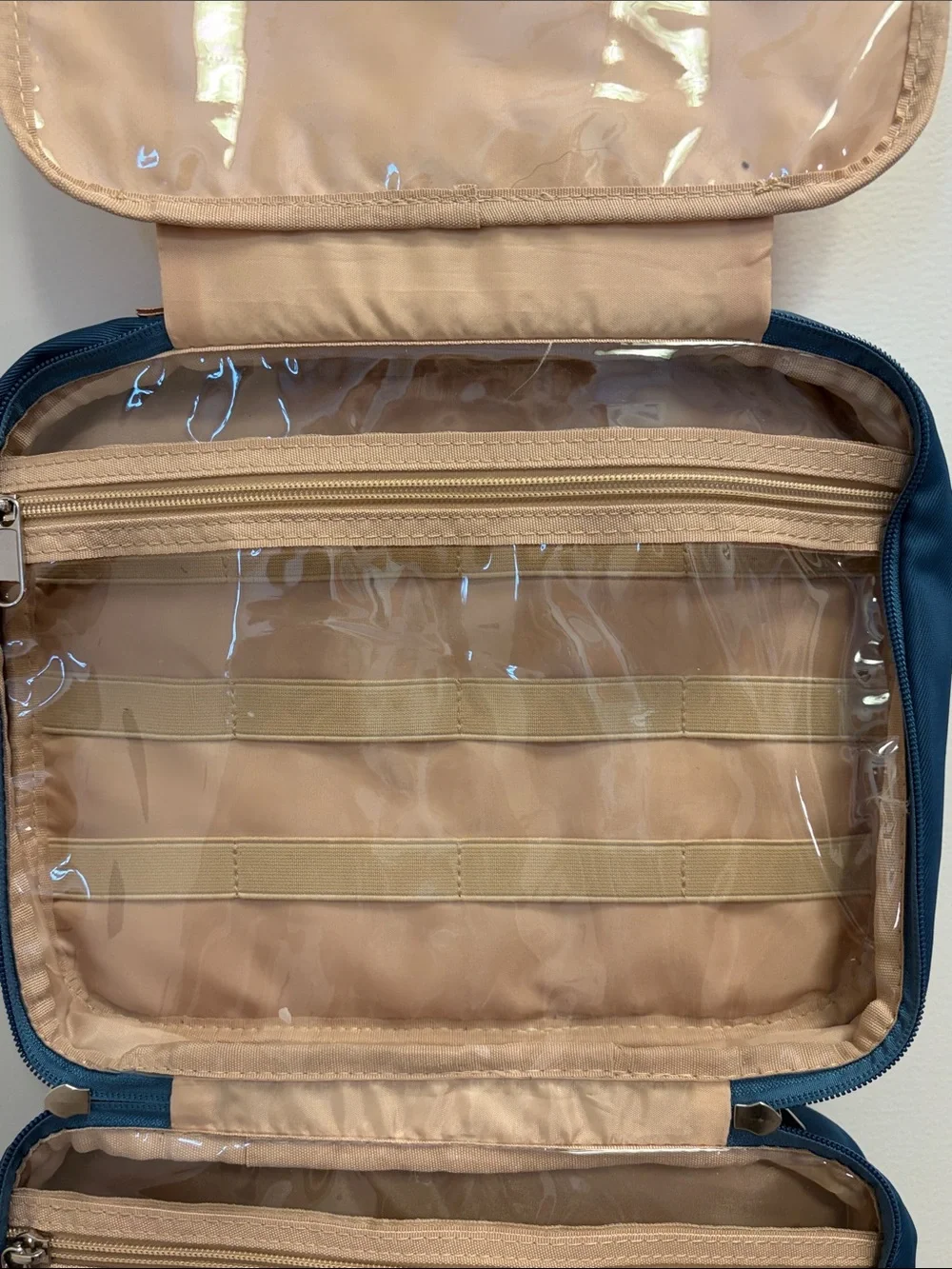 Blue and Tan Quilted Makeup Organizer Case